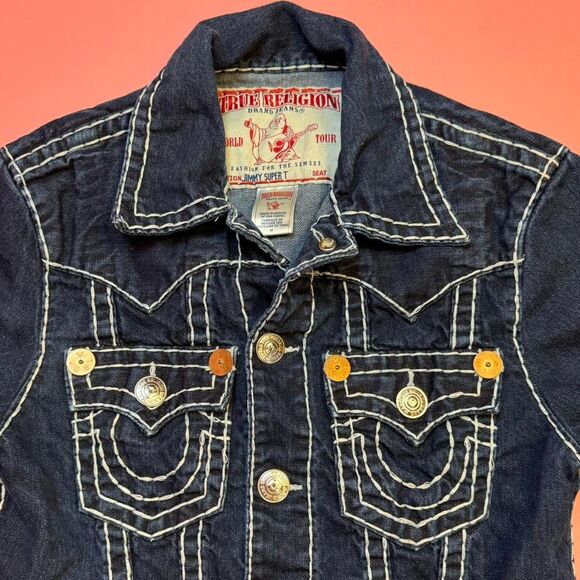 VINTAGE TRUE RELIGION JIMMY SUPER T 1990s Y2K DENIM JACKET💚 - Picture 6 of 16